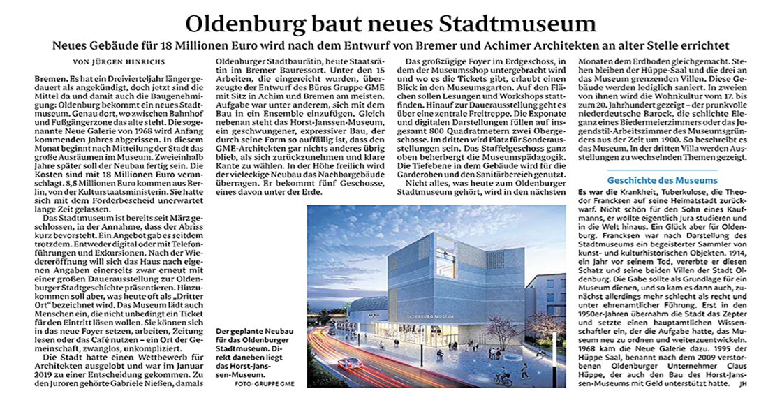Weser Kurier 15.10.2021 Oldenburg baut neues Stadtmuseum